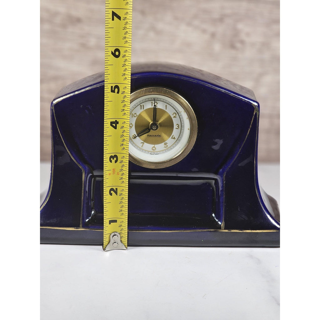 Mercedes Wind Up Clock Germany Blue Ceramic Mantel Clock