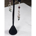 Vintage Peace Sign Dangle Earrings Garnet Bead Accent