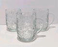 Set of 3 Princess House Fantasia Clear Glass Poinsettia Design Coffee Mug Cup