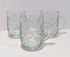Set of 3 Princess House Fantasia Clear Glass Poinsettia Design Coffee Mug Cup