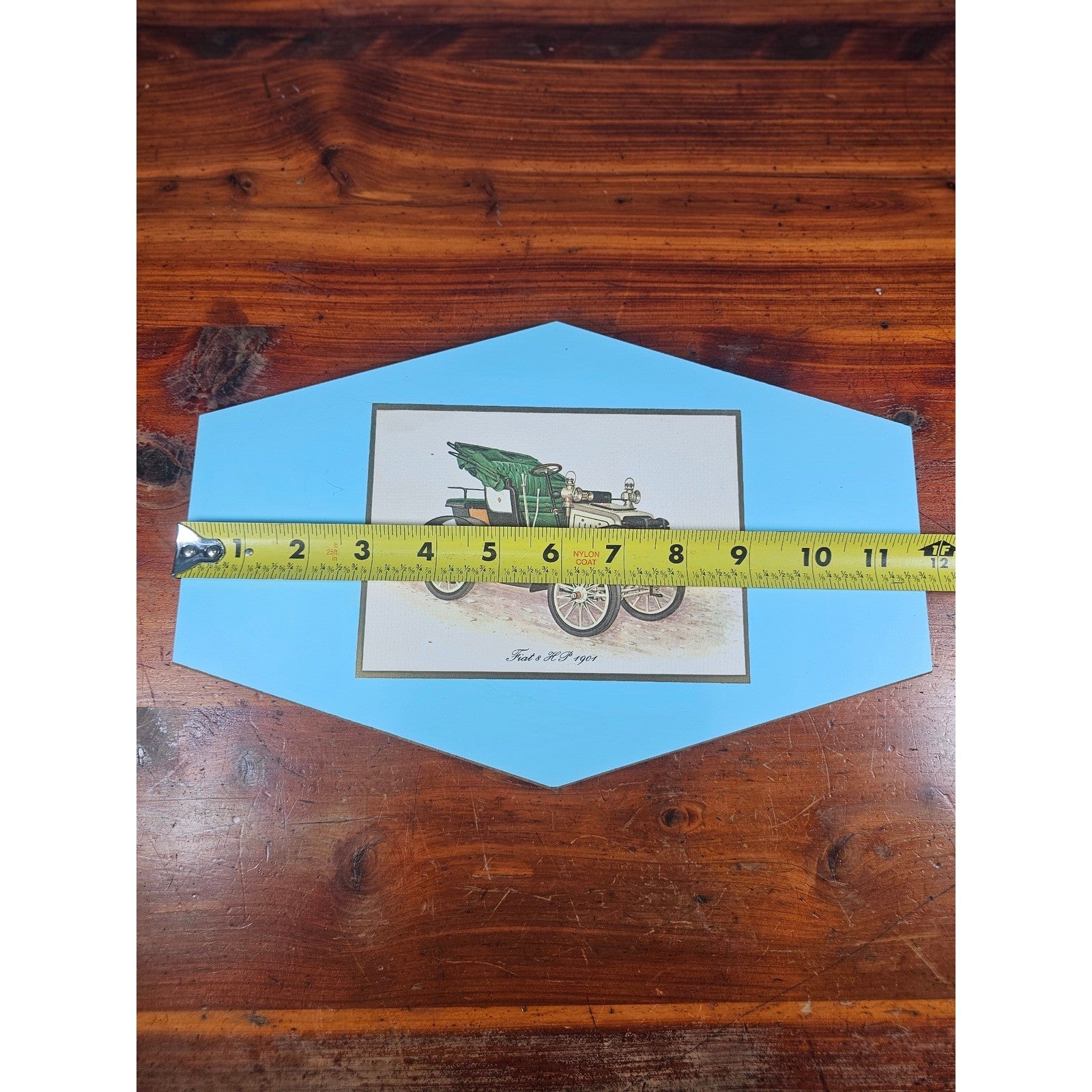 Vintage Style Fiat 8 HP 1901 Automobile Wall Plaque 8x11.5 Handmade