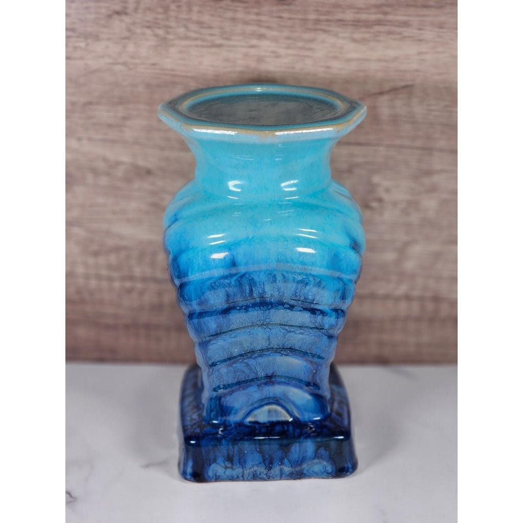 Vintage Drip Glaze Vase Blue Ceramic Sculptural Art Pottery