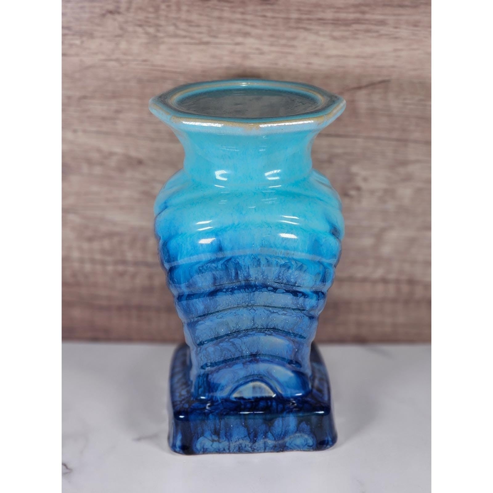 Vintage Drip Glaze Vase Blue Ceramic Sculptural Art Pottery