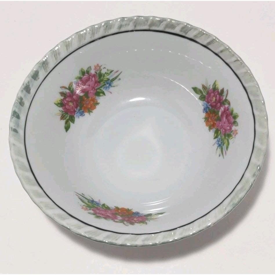 Vintage Yamatsu Japan Floral Porcelain Bowl Scalloped