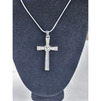 Vintage Silver Tone Cross Necklace with Clear Stone Accents