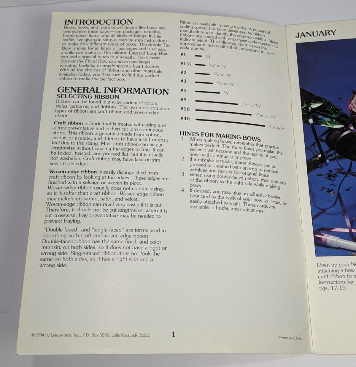 Vintage “A Year of Bows” by Pattie Sowers – Leisure Arts 1994