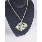 Vintage Cameo Pendant Necklace Gold Tone Aurora Borealis Rhinestones