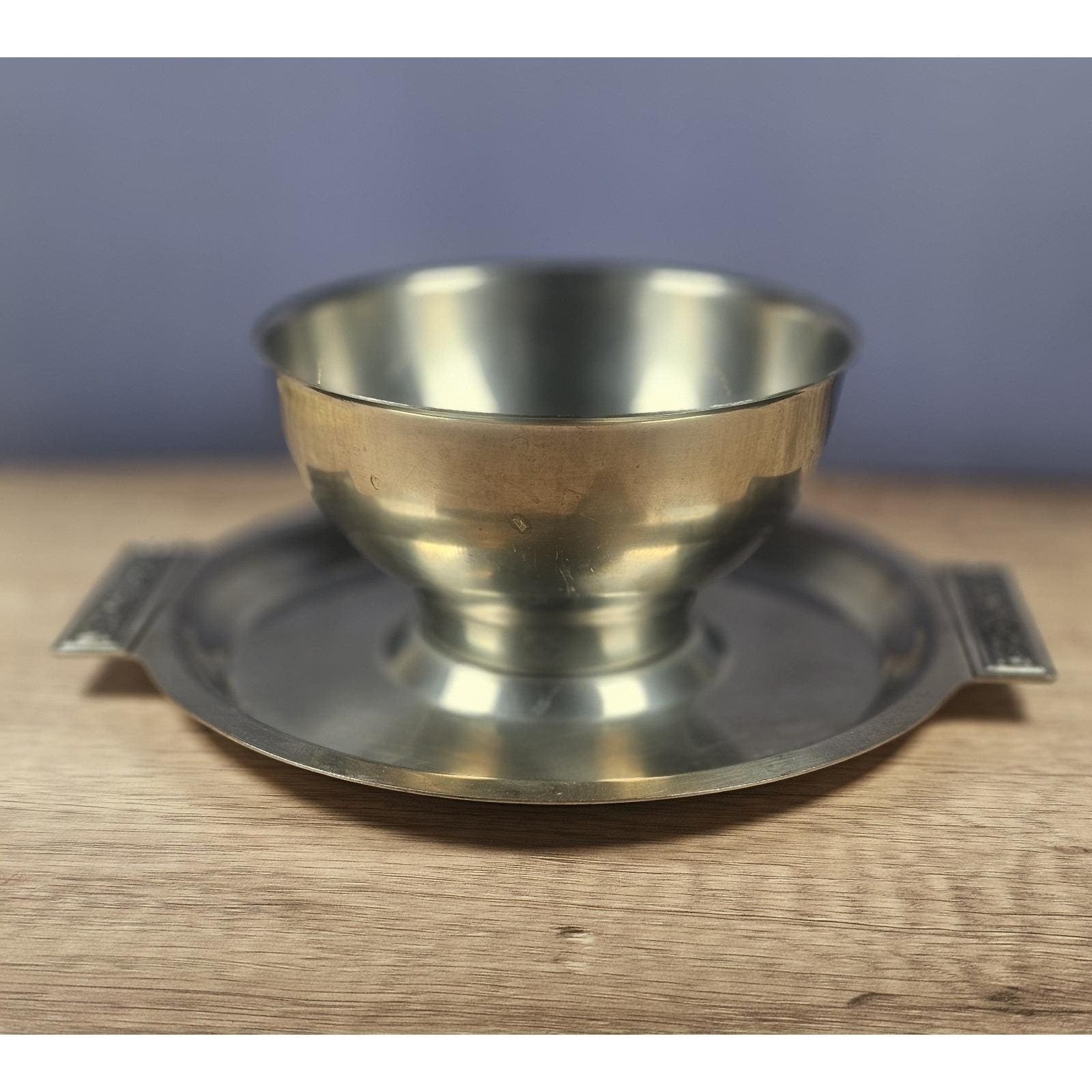 Vintage Stainless Steel Gravy Bowl With Attached Plate Server