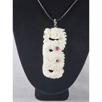 Vintage Carved Dragon Pendant Necklace With Pink Stone