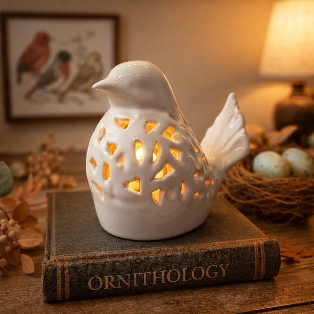 White Porcelain Bird Figurine – 4.5" x 5" Home Décor Accent