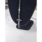 Vintage Black Bead Rosary Necklace Silver Tone Crucifix Catholic