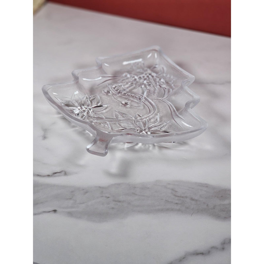 Vintage Soga Japan Frosted Glass Christmas Tree Serving Plate 8x6.5