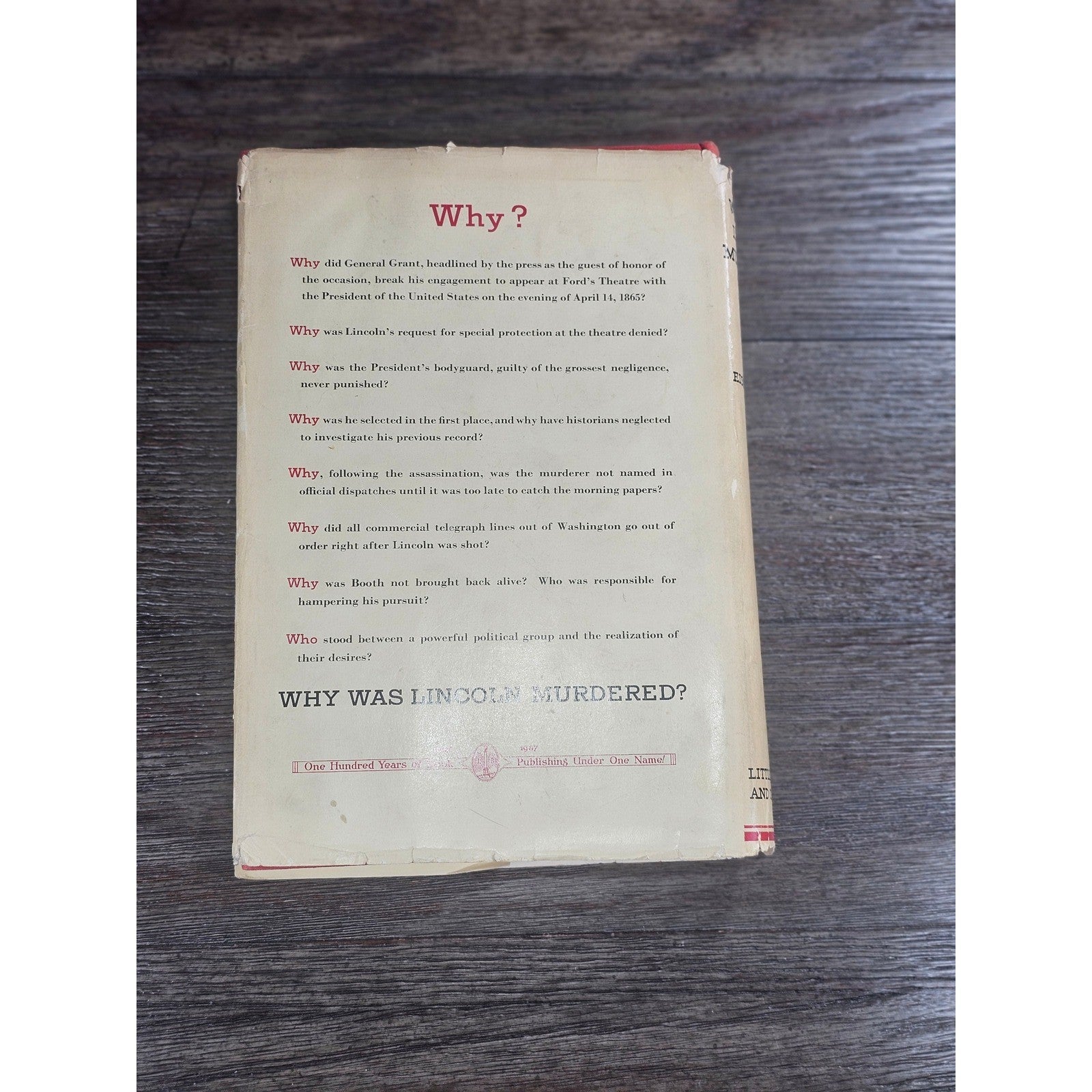 1937 First Edition Why Was Lincoln Murdered Otto Eisenschiml