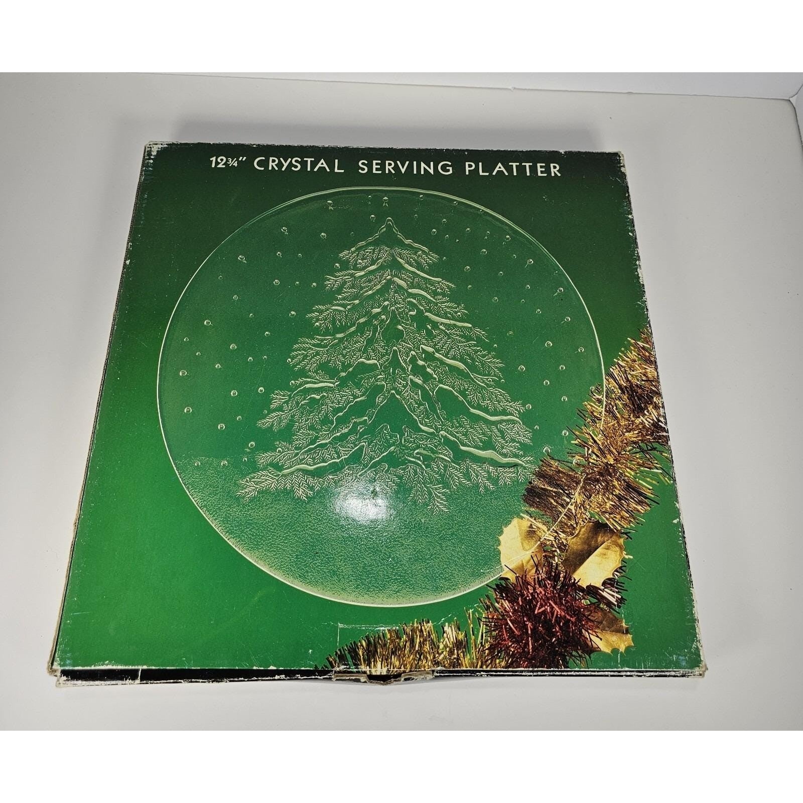 Vintage Crystal Christmas Tree Platter 12.75" Italy Holiday Serving Tray