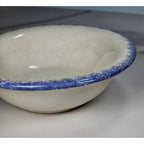Vintage Hand-Turned Spongeware Bowl Blue Rim 4.5 Inch Rustic Pottery