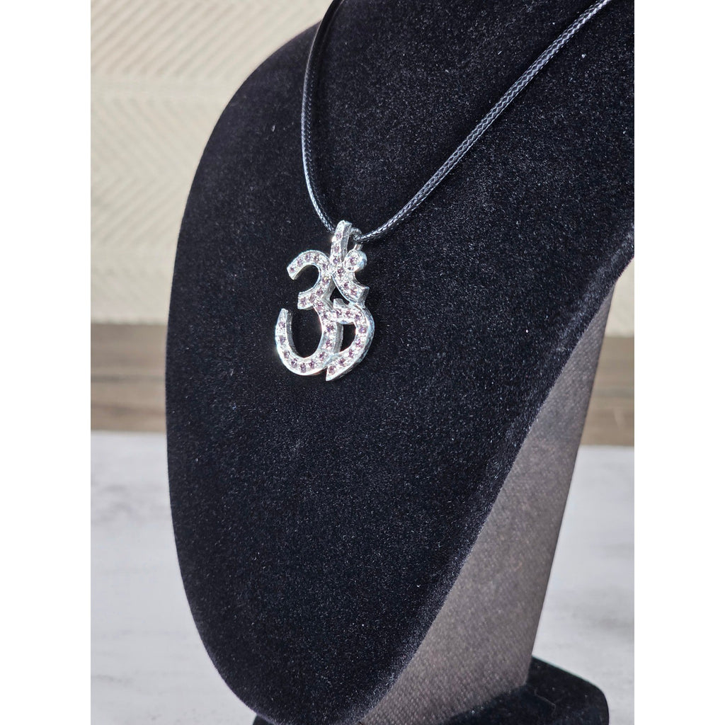 Vintage Sterling Silver Om Necklace Pink Crystal Pendant