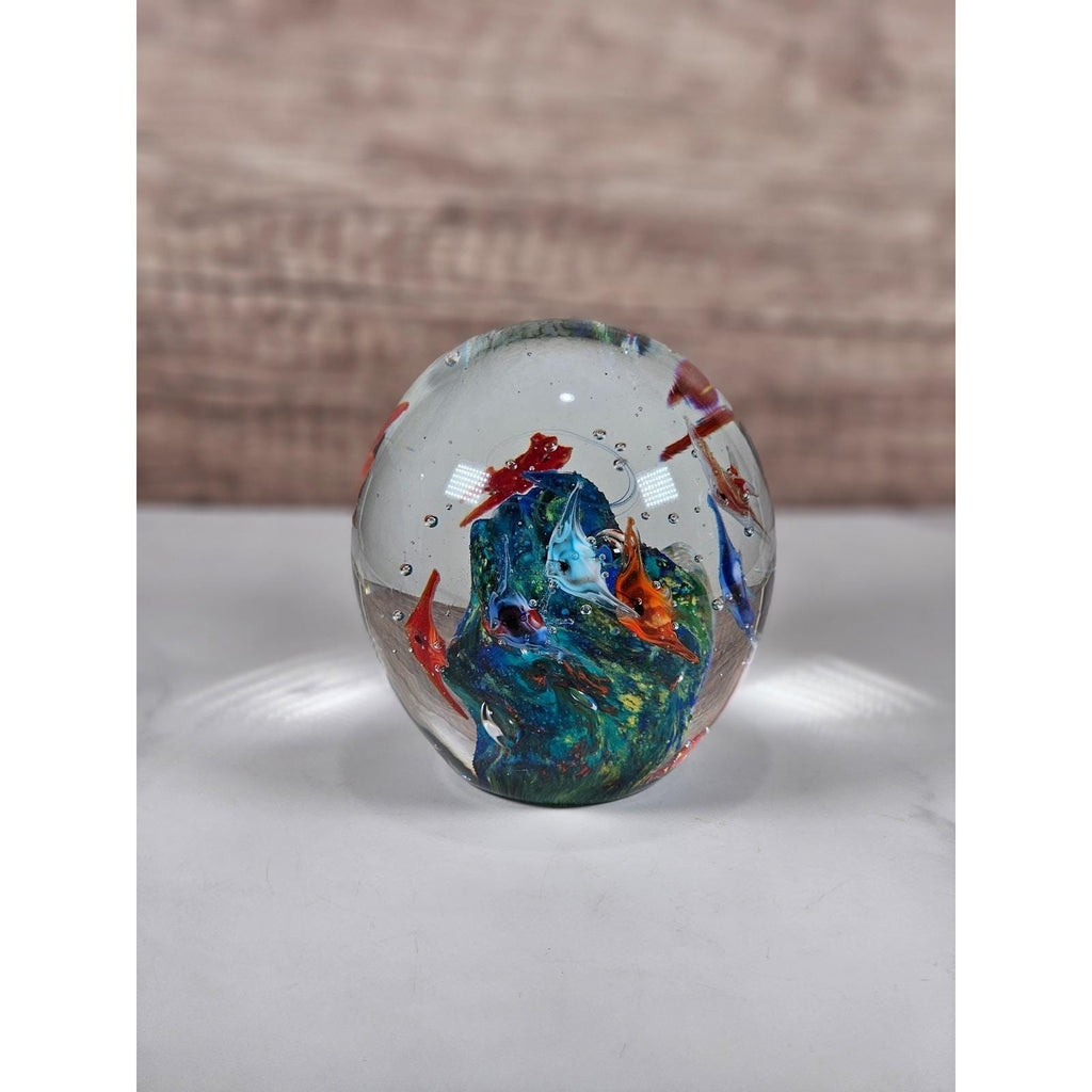 Dynasty Gallery Glass Paperweight Ocean Swirl Art Glass