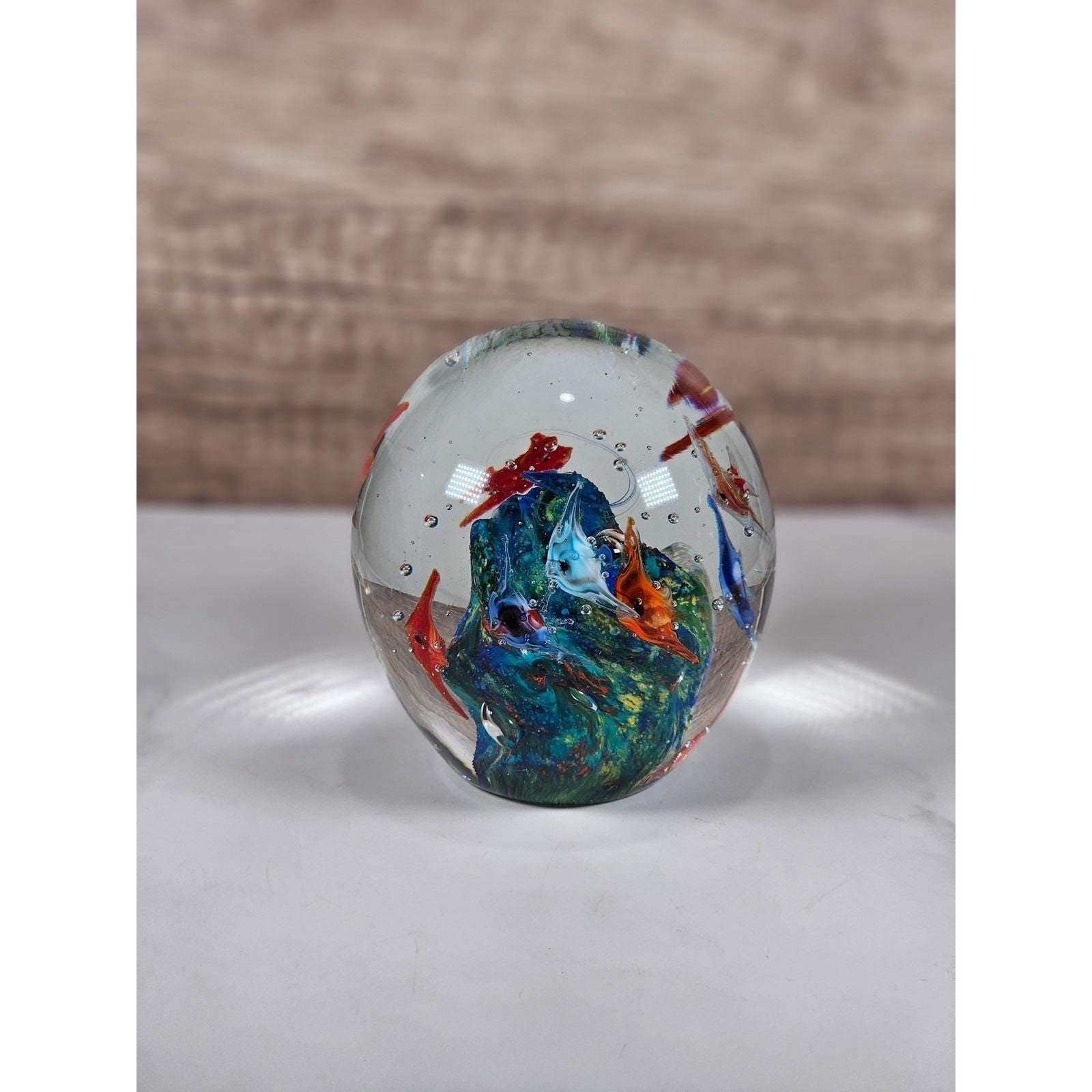 Dynasty Gallery Glass Paperweight Ocean Swirl Art Glass
