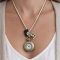 Vintage Pocket Watch Necklace Long Chain Eiffel Tower Charm Quartz