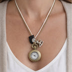 Vintage Pocket Watch Necklace Long Chain Eiffel Tower Charm Quartz