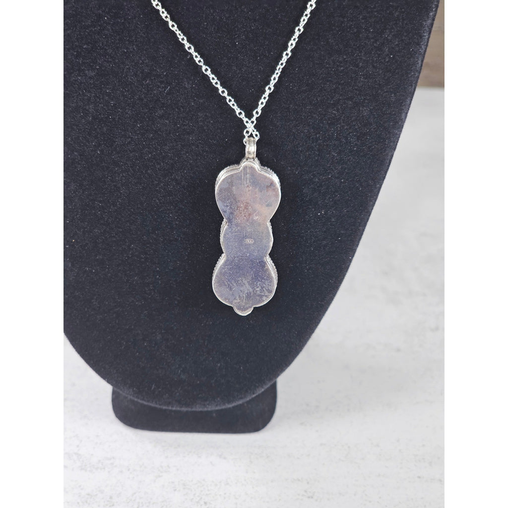 Vintage Mixed Metal Script Pendant Necklace Silver Tone Spiritual Charm