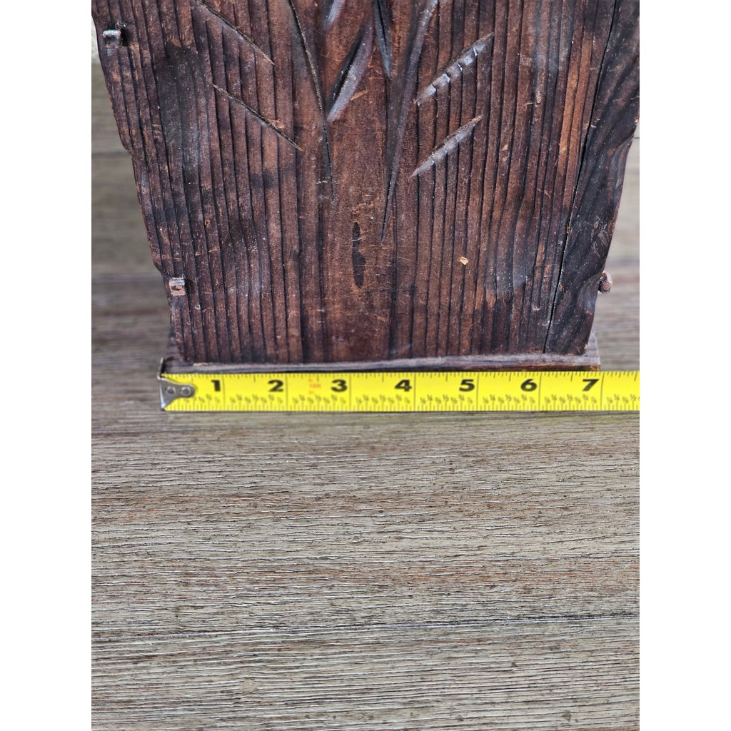 Hand-Carved Rustic Wood Box with Iron Nails | Primitive Farmhouse Decor