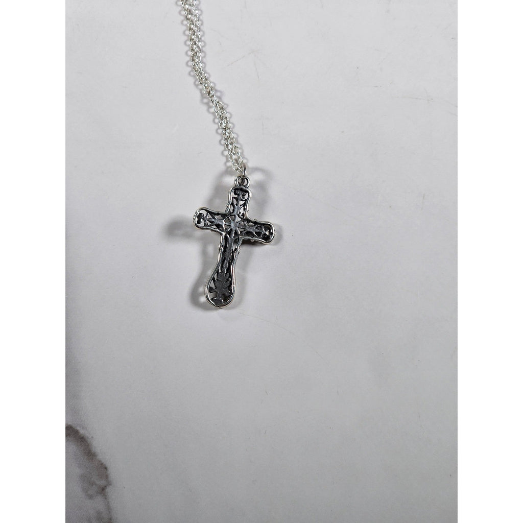 Vintage Silver Tone Filigree Crucifix Necklace Christian Cross