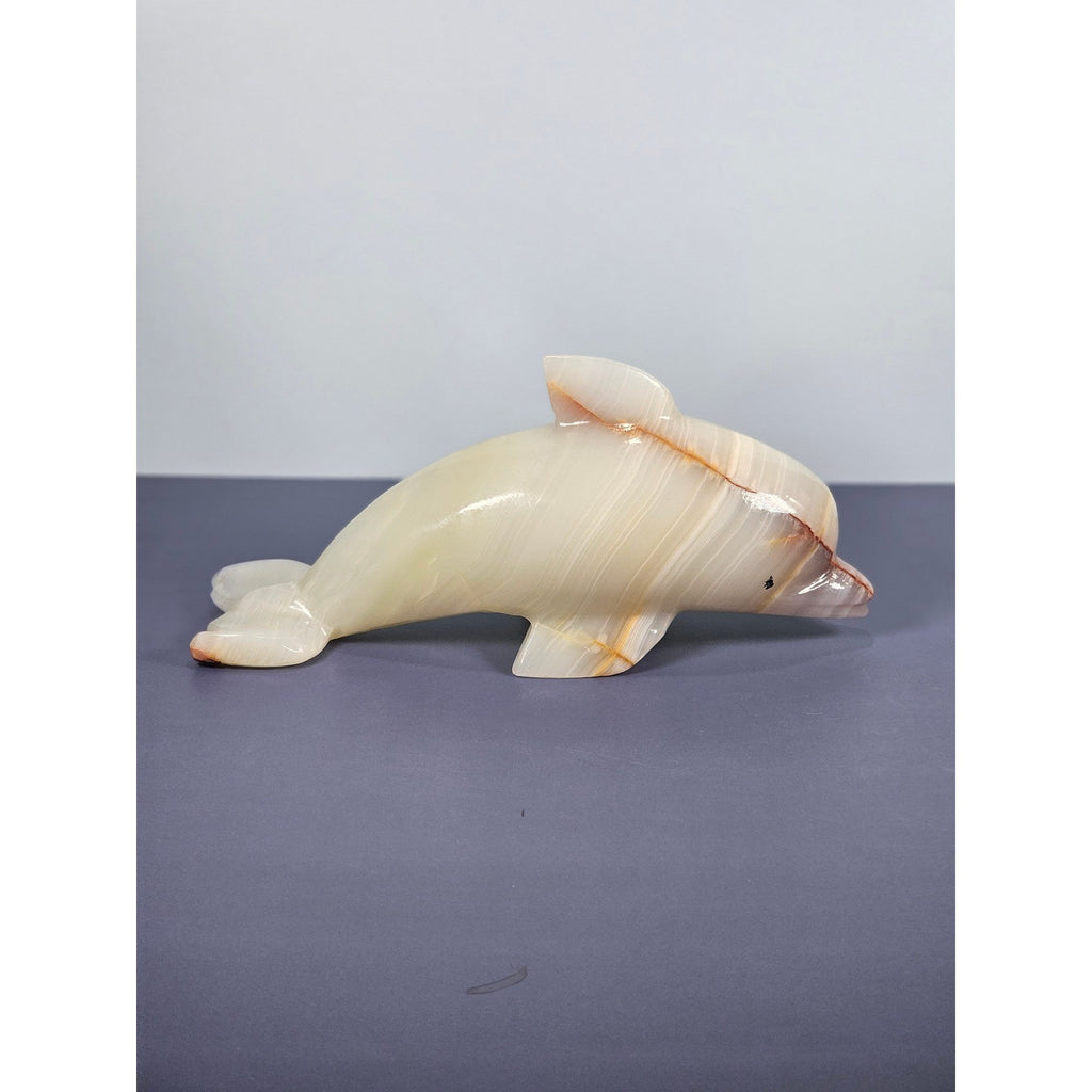 Hand Carved Onyx Dolphin Figurine Natural Stone Dolphin Statue Ocean Decor