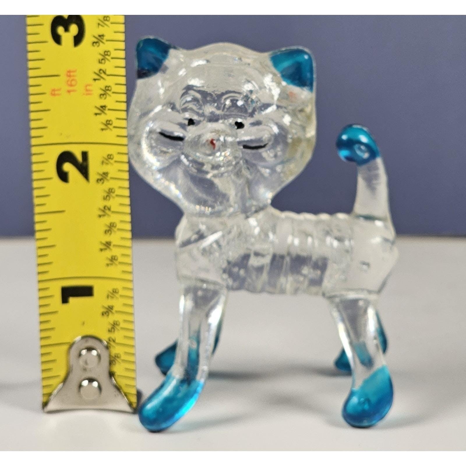 Vintage Lucite Cat Figurine Clear Blue Accents Hong Kong