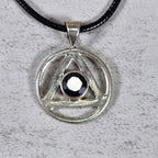 Vintage Sterling Silver Triangle Pendant w Purple Stone
