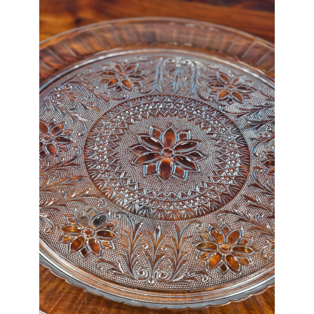 Vintage Pressed Glass Floral Cake Plate | 13" Clear Glass Serving Platter