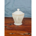 Vintage Milk Glass Sugar Bowl with Lid Gold Trim Fluted Handles
