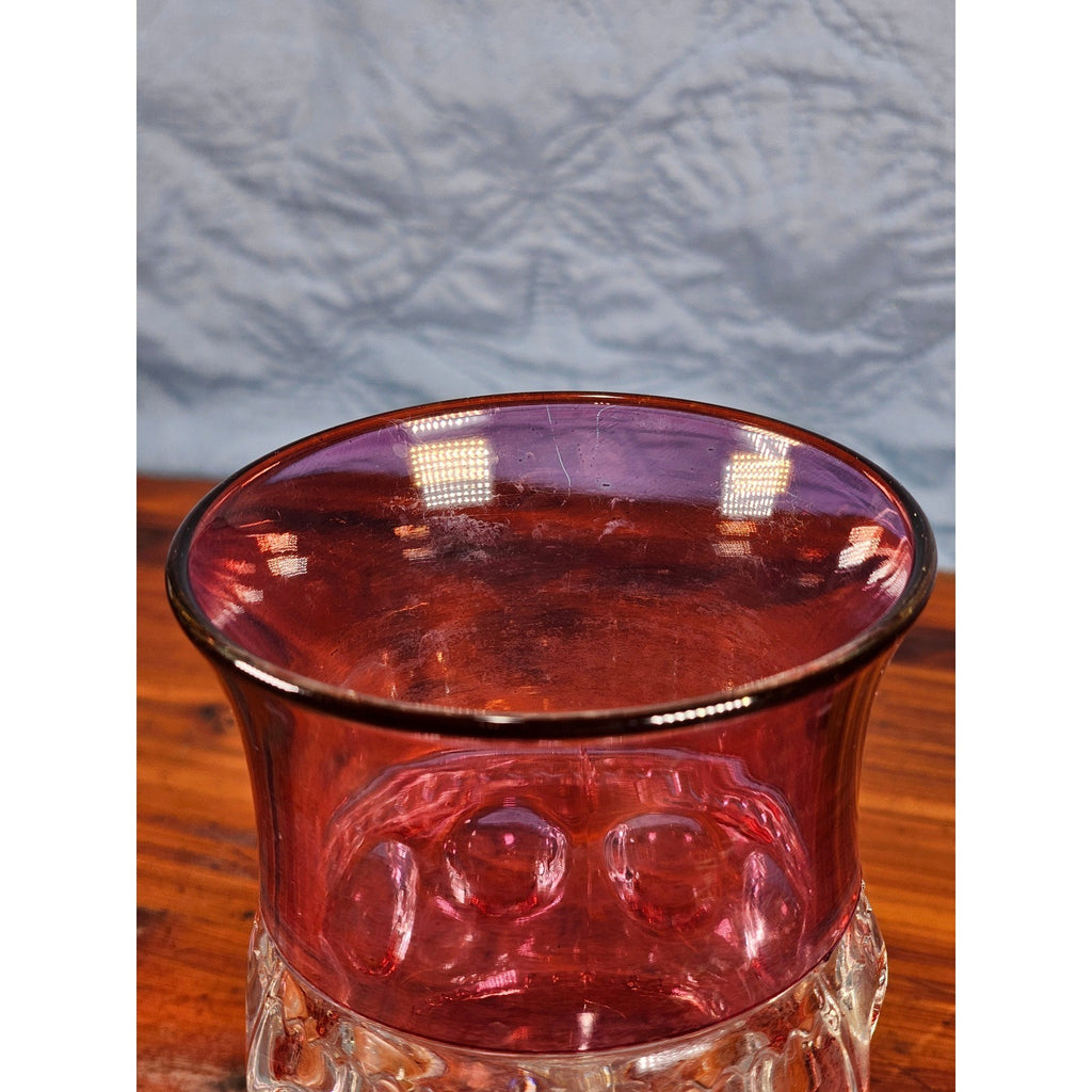 Vintage Amethyst Overlay Hobnail Wine Glass Purple Crystal Goblet