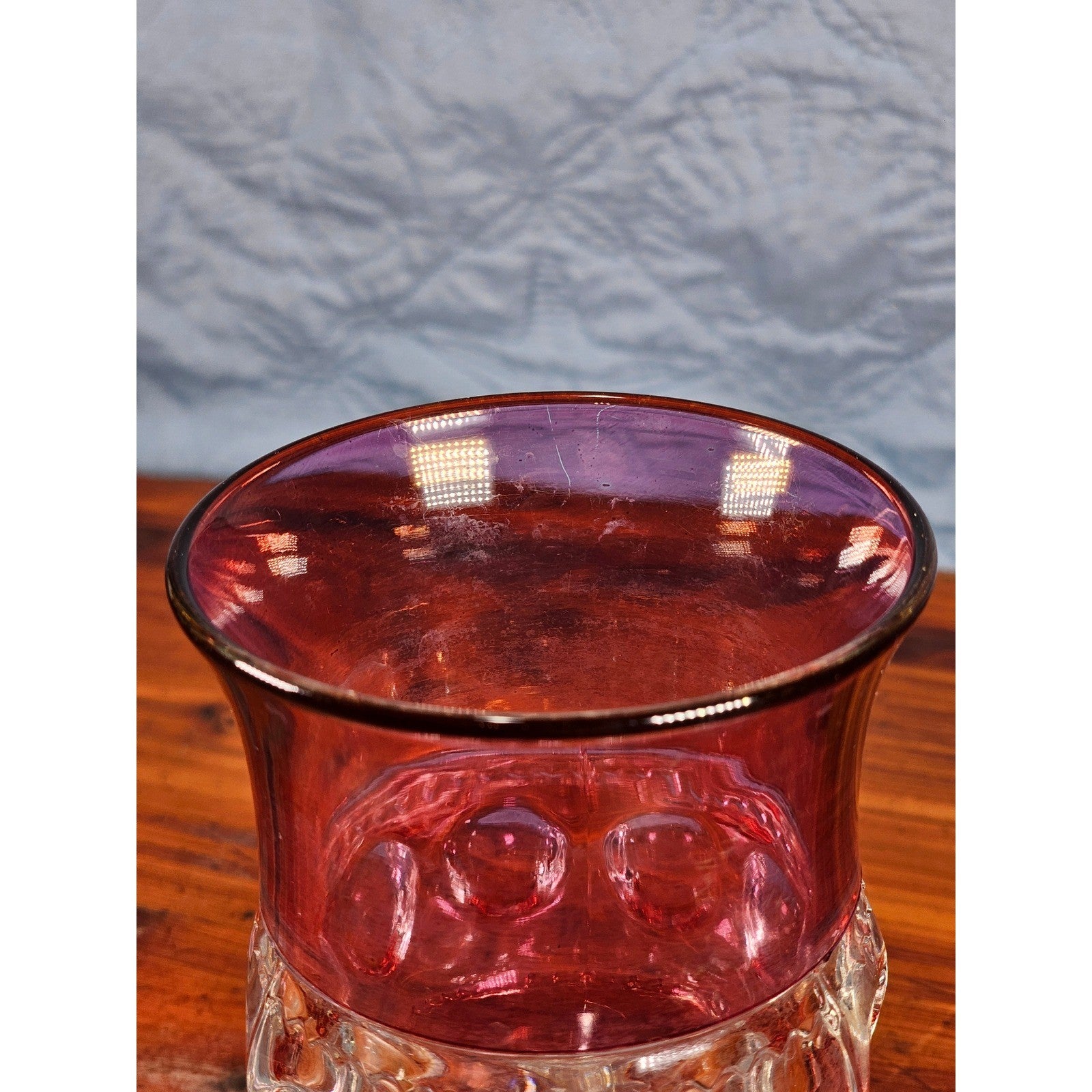 Vintage Amethyst Overlay Hobnail Wine Glass Purple Crystal Goblet
