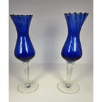 Vintage Blue Optic Swirl Wine Goblets Set of 2 Tall Twisted Stem Glass