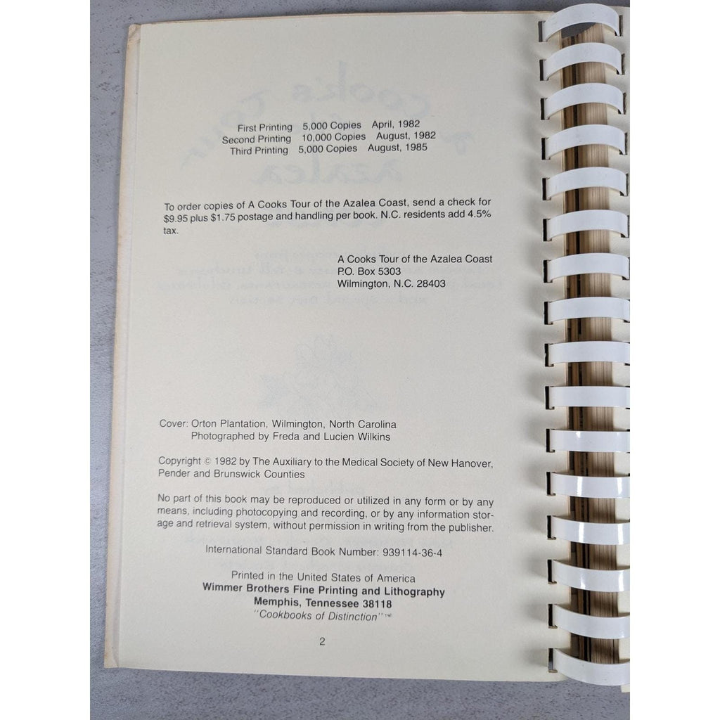 1985 Azalea Coast Cookbook Wilmington NC Spiral Community Book
