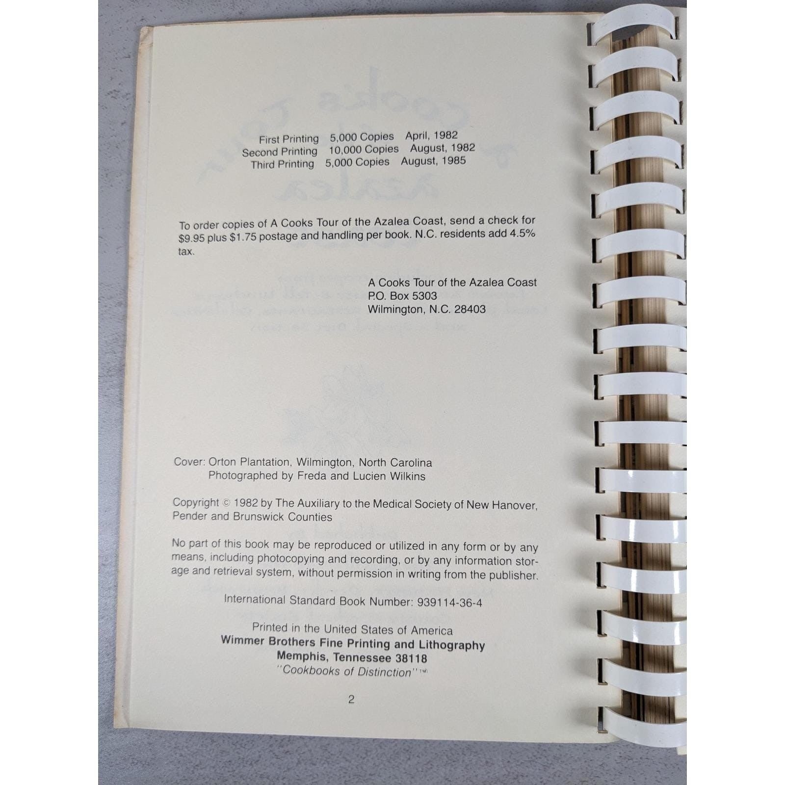 1985 Azalea Coast Cookbook Wilmington NC Spiral Community Book