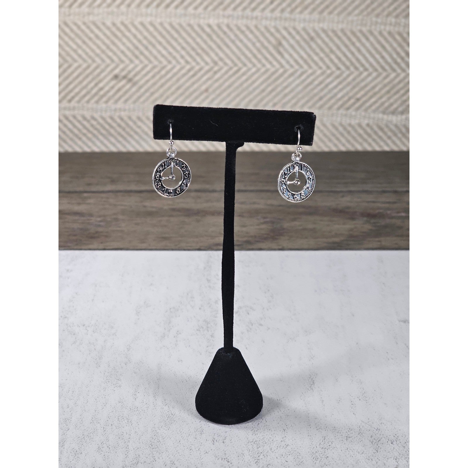 Vintage Clock Face Drop Earrings Silver Tone Dangle Jewelry