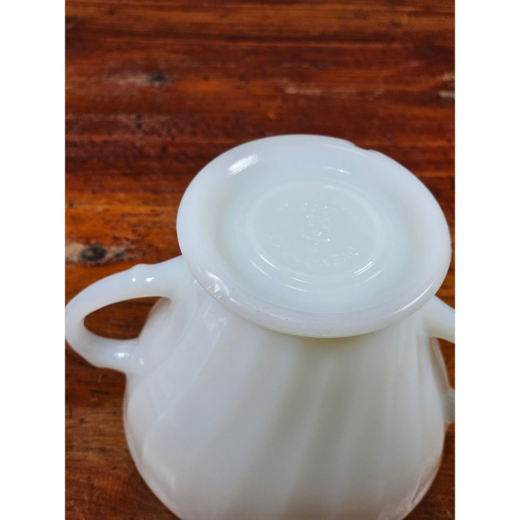 Vintage Milk Glass Sugar Bowl with Lid Gold Trim Fluted Handles