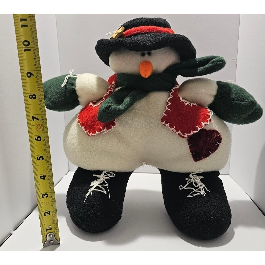 Vintage Plush Snowman Holiday Decoration Red Hearts Top Hat