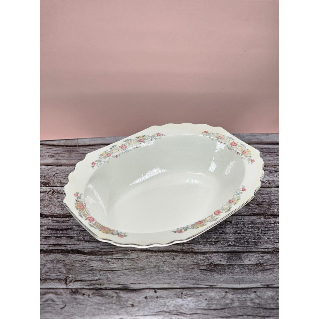 Vintage Lido Oval Serving Bowl W.S. George Floral Rim 9 1/4" x 7"