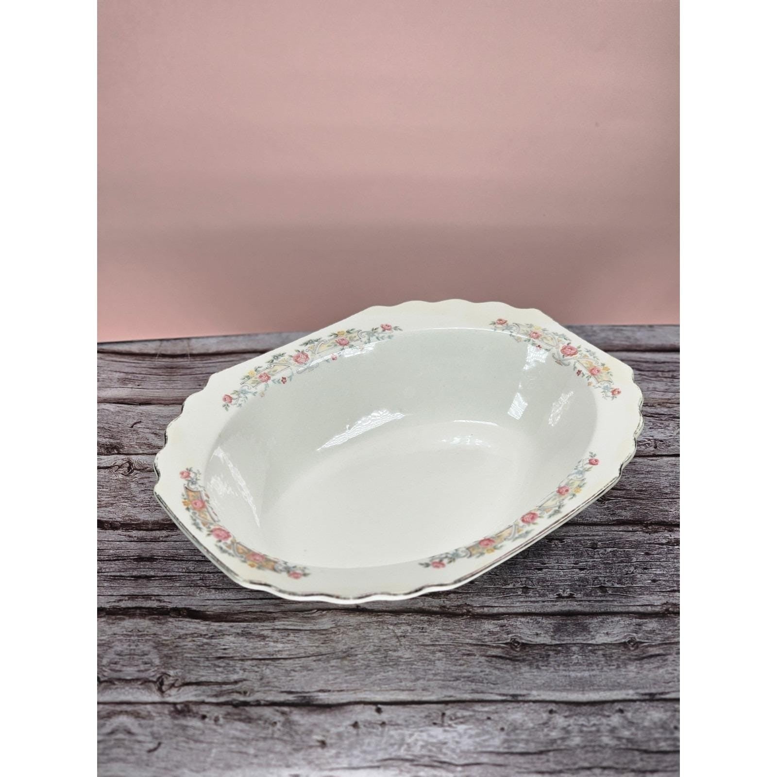 Vintage Lido Oval Serving Bowl W.S. George Floral Rim 9 1/4" x 7"