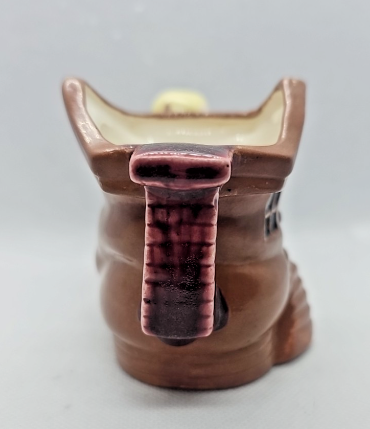 VINTAGE HAND PAINTED PORCELAIN SHOE HOUSE WITH CHILD FIGURINE/ PLANTER - JAPAN