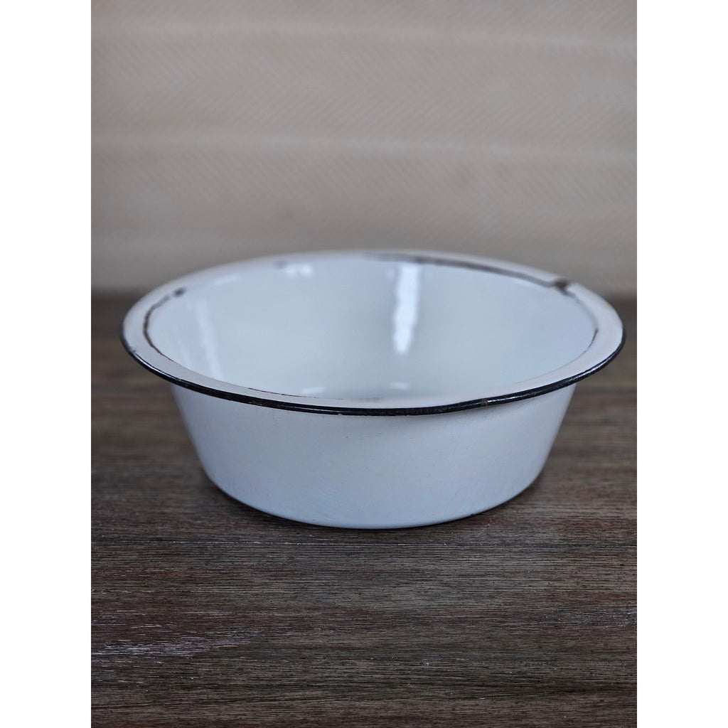 Vintage White Enamel Wash Basin Bowl Black Rim Rustic Farmhouse