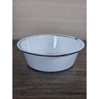 Vintage White Enamel Wash Basin Bowl Black Rim Rustic Farmhouse