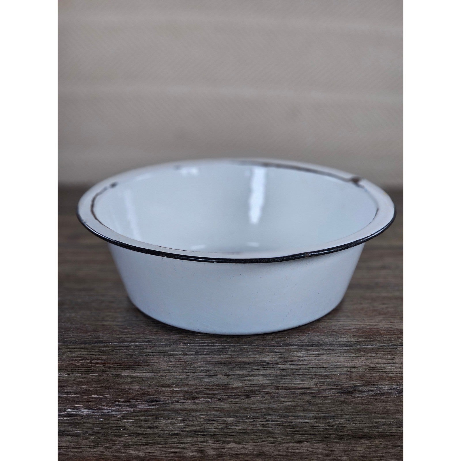 Vintage White Enamel Wash Basin Bowl Black Rim Rustic Farmhouse
