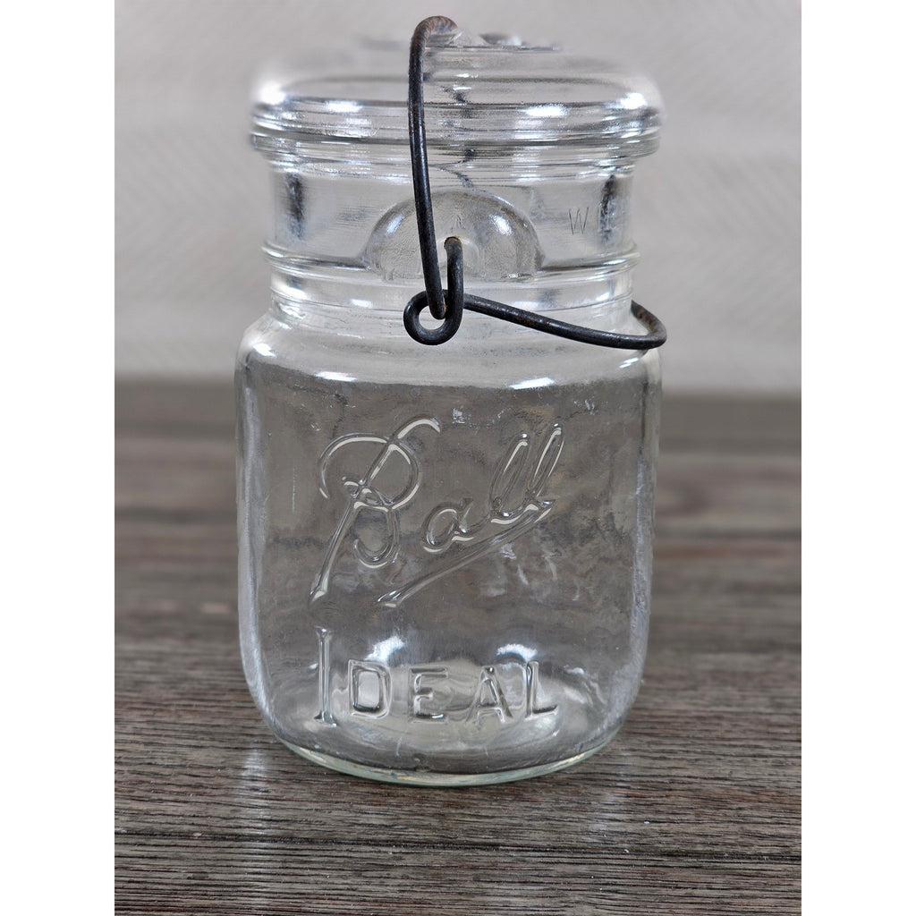 Vintage Ball Ideal Mason Jar 1 Pint Wire Bail Lid 5x3 Glass Jar
