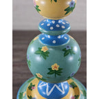 Vintage Hand Painted Wood Table Lamp Floral Blue Yellow Polka Dot
