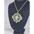 Vintage Cameo Pendant Necklace Gold Tone Aurora Borealis Rhinestones