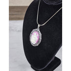 Vintage Angel Cameo Pendant Necklace Pink Relief Oval Frame